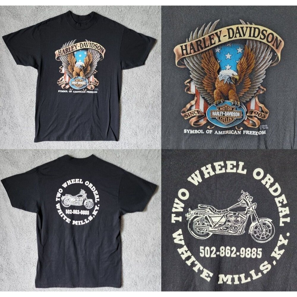 VTG 1991 3D Emblem Harley Davidson Symbol of American Freedom T Shirt Size‎ L